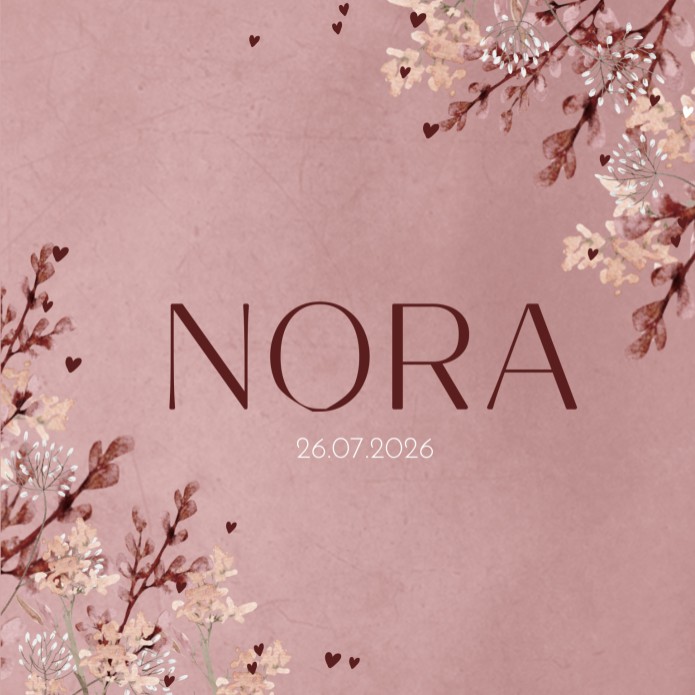 Geboortekaartje meisje floral roze aquarel Nora