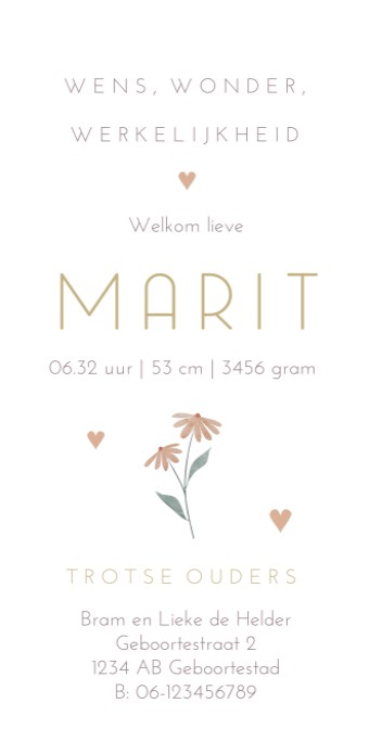 Geboortekaartje meisje bloemenveld Marit