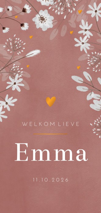 Geboortekaartje meisje roze floral Emma