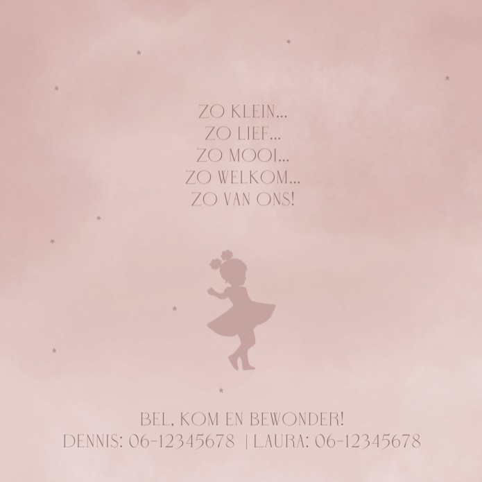 Geboortekaartje meisje letter roze silhouet Mila