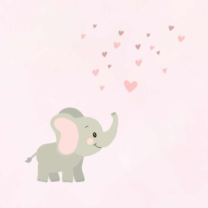 Geboortekaartje meisje roze met olifant Evi