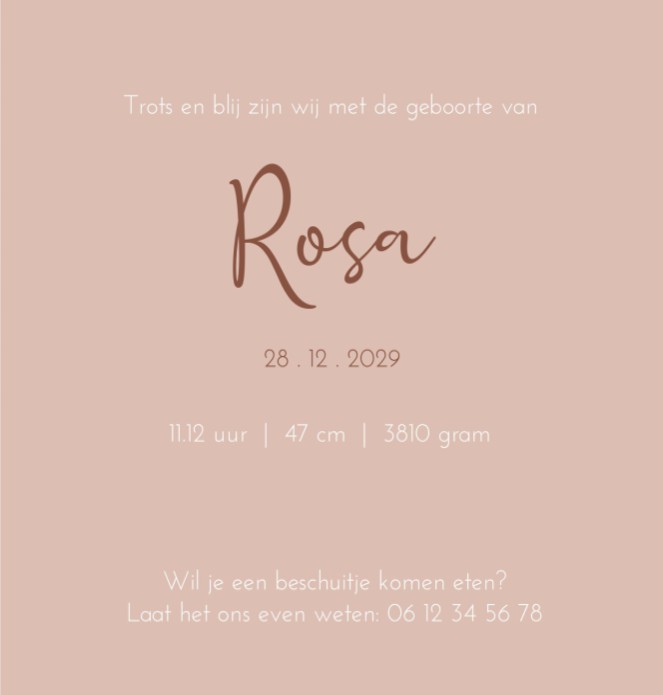 Geboortekaartje meisje nijntje oren roze Rosa