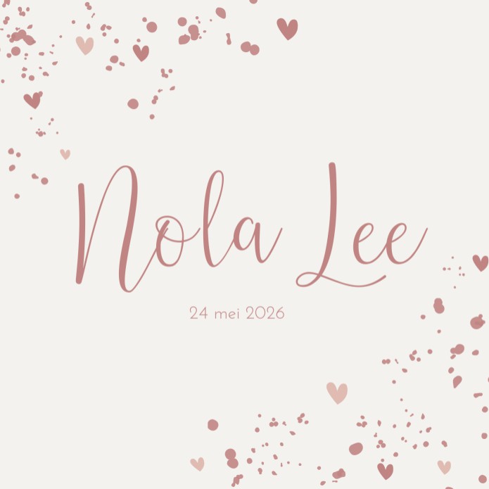 Geboortekaartje meisje Prénatal roze hartjes Nola Lee