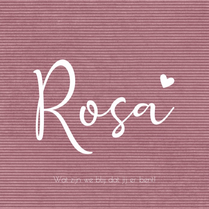 Geboortekaartje meisje dochter rib roze met hartje Rosa voor