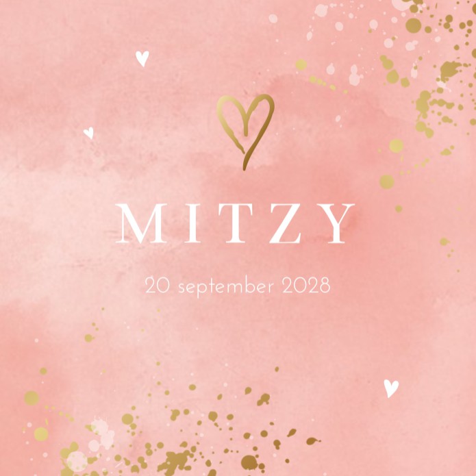 Geboortekaartje meisje waterverf roze Mitzy