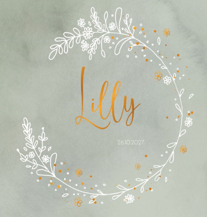 Geboortekaartje meisje met bloemenkrans  Lilly