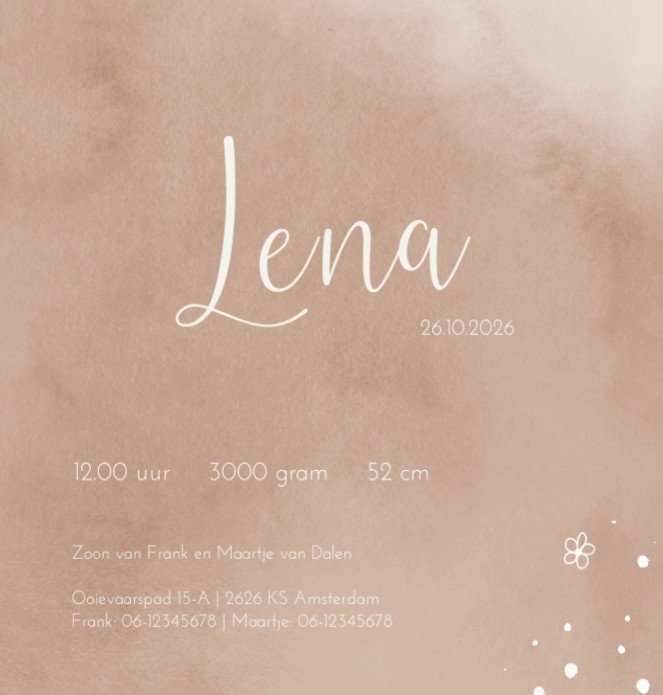 Geboortekaartje meisje oudroze bloemenkrans Lena