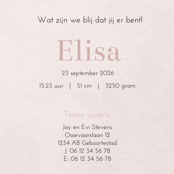 Geboortekaartje meisje roze betonlook Elisa