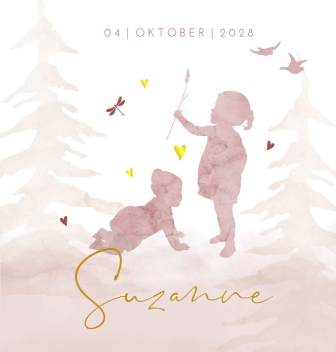 Geboortekaartje dochter zusje silhouette  Suzanne voor