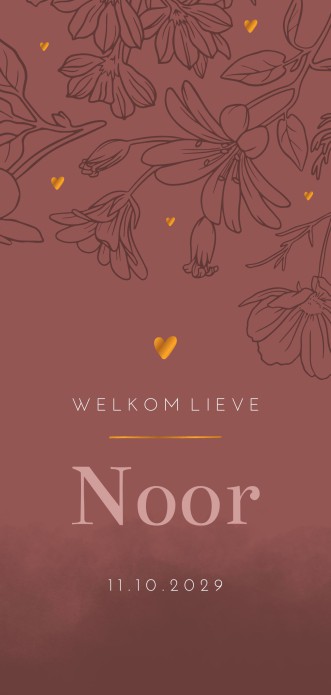 Geboortekaartje meisje donker roze floral Noor