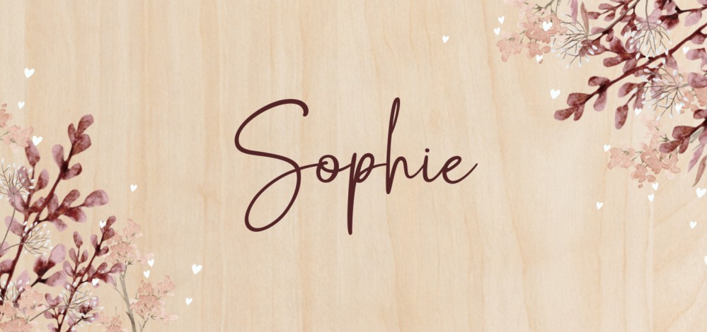 Geboortekaartje meisje floral met roze aquarel Sophie - op echt hout