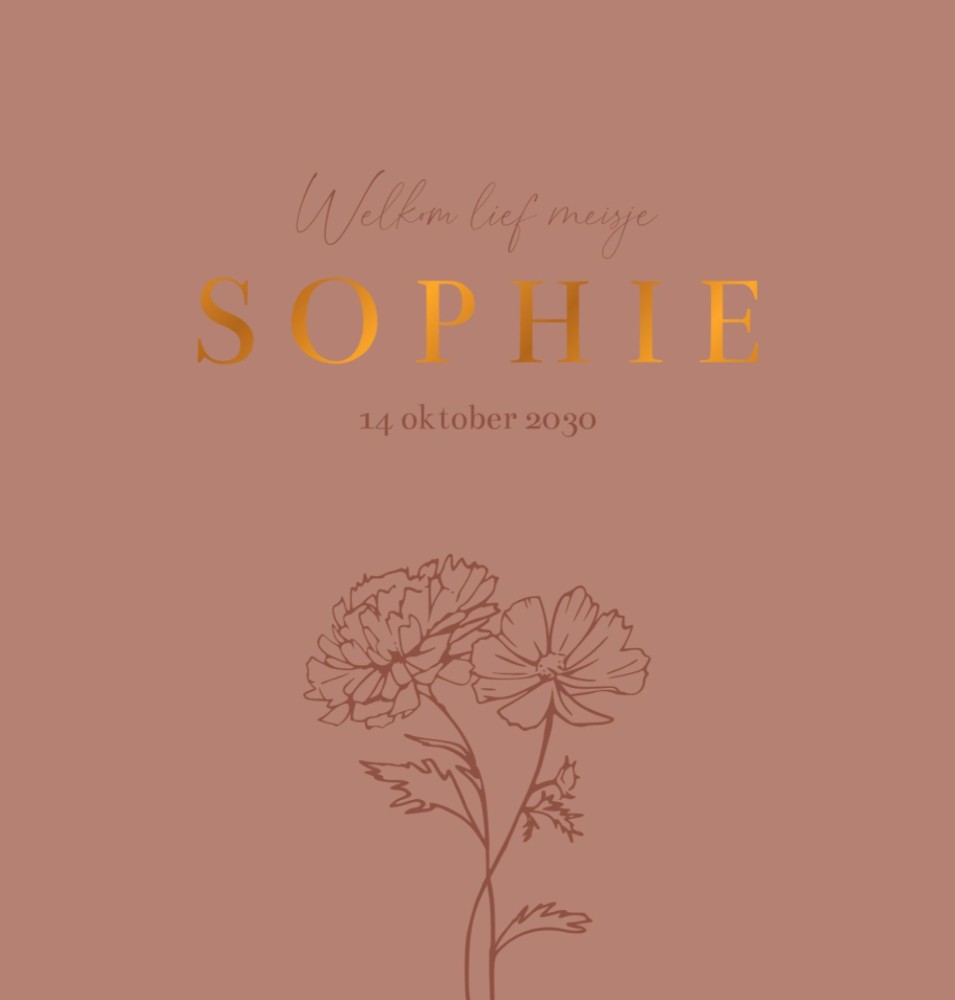 Geboortekaartje meisje geboortebloem lijntekening Sophie