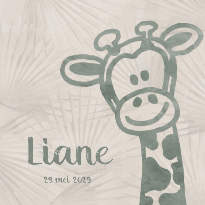 Geboortekaartje unisex giraffe beige Liane voor