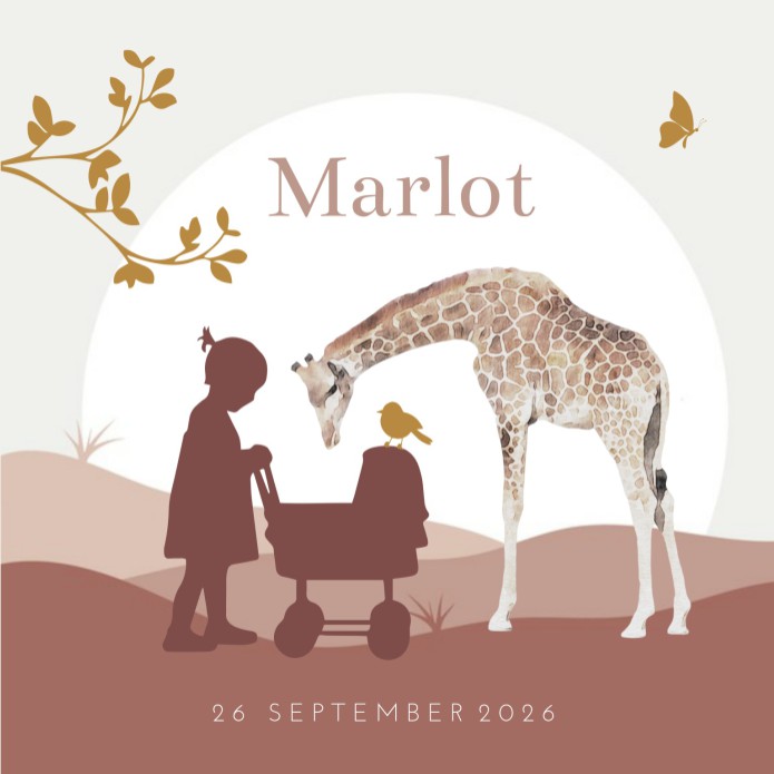 Geboortekaartje meisje silhouette dieren Marlot voor