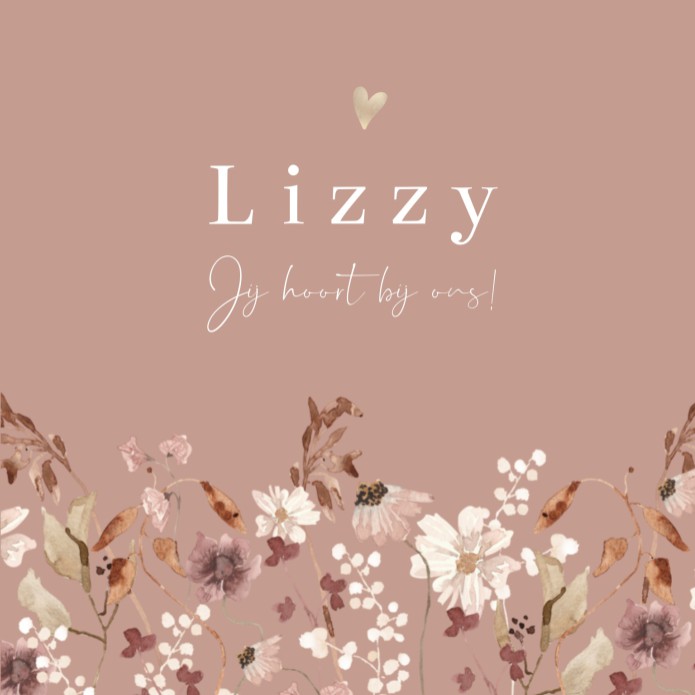 Geboortekaartje meisje droogbloemen oudroze Lizzy
