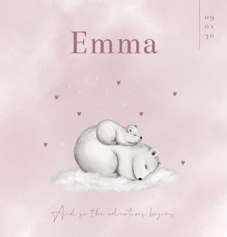 Geboortekaartje meisje winter ijsbeer Emma