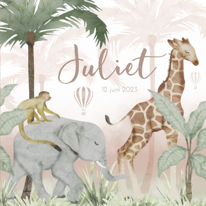Geboortekaartje meisje jungledieren Juliet