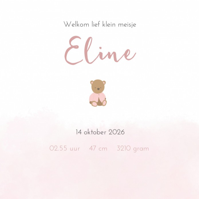 Geboortekaartje kinderwagen roze aquarel Eline binnen