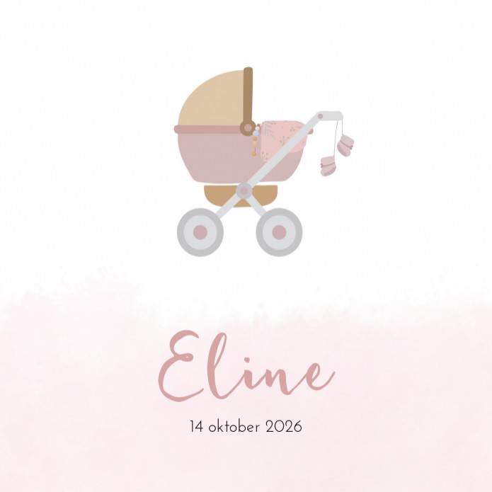Geboortekaartje kinderwagen roze aquarel Eline