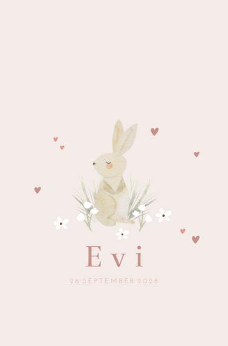 Geboortekaartje meisje konijntje lichtroze Evi 10x15 ENKEL
