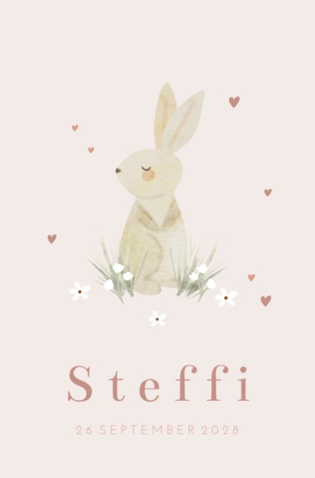 Geboortekaartje meisje konijntje lichtroze Steffi
