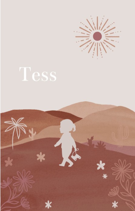 Geboortekaartje meisje landschap roze bloemen Tess