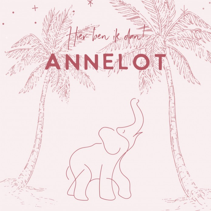 Geboortekaartje meisje lijntekening Olifant Annelot