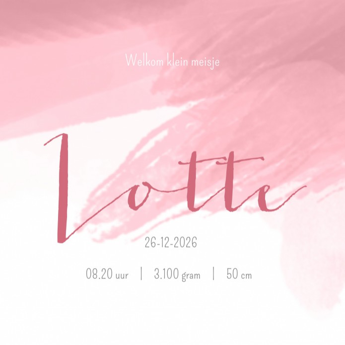 Geboortekaartje roze aquarel met maan Lotte