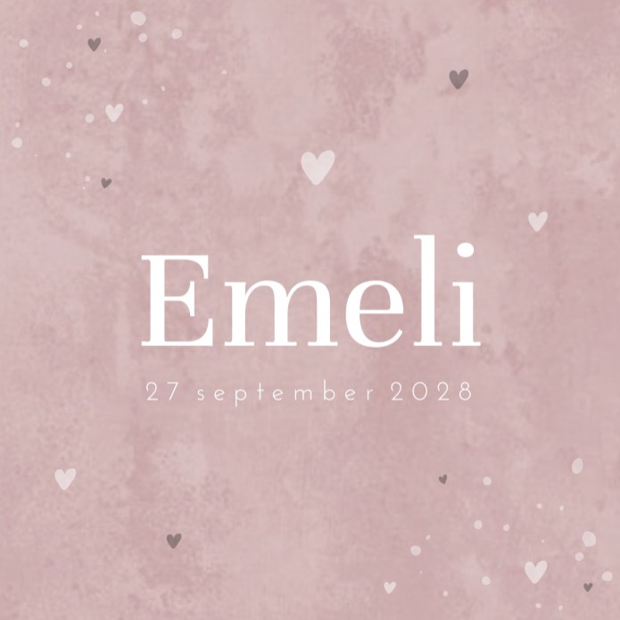 Geboortekaartje meisje minimalistisch hartjes Emeli