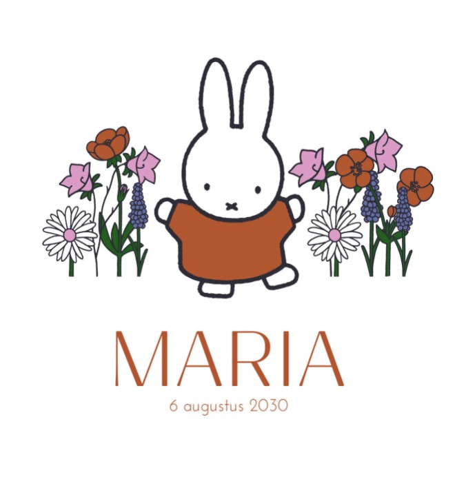 Geboortekaartje meisje nijntje bloemen terra oranje Maria