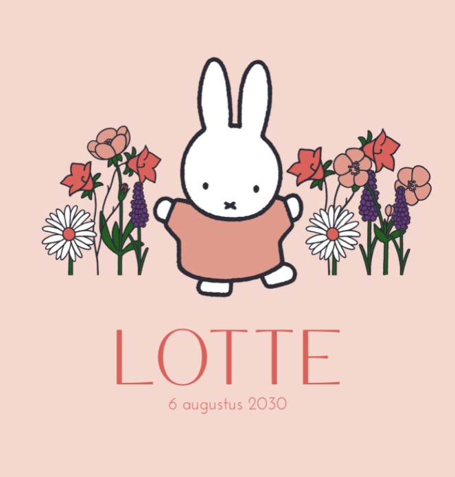 Geboortekaartje meisje nijntje bloemen roze Lotte