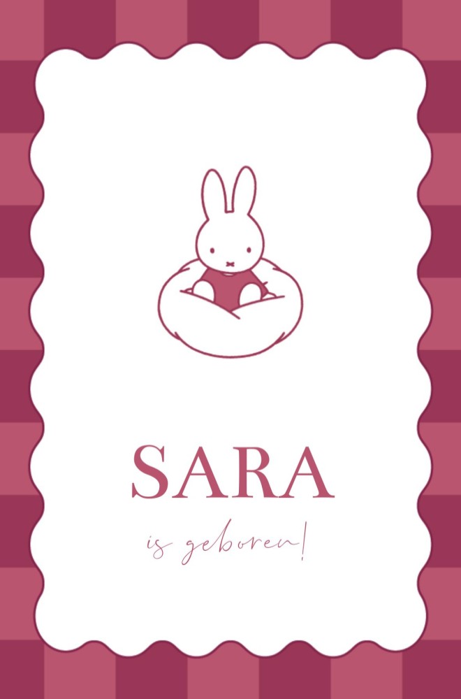Geboortekaartje meisje nijntje op wolk roze Sara