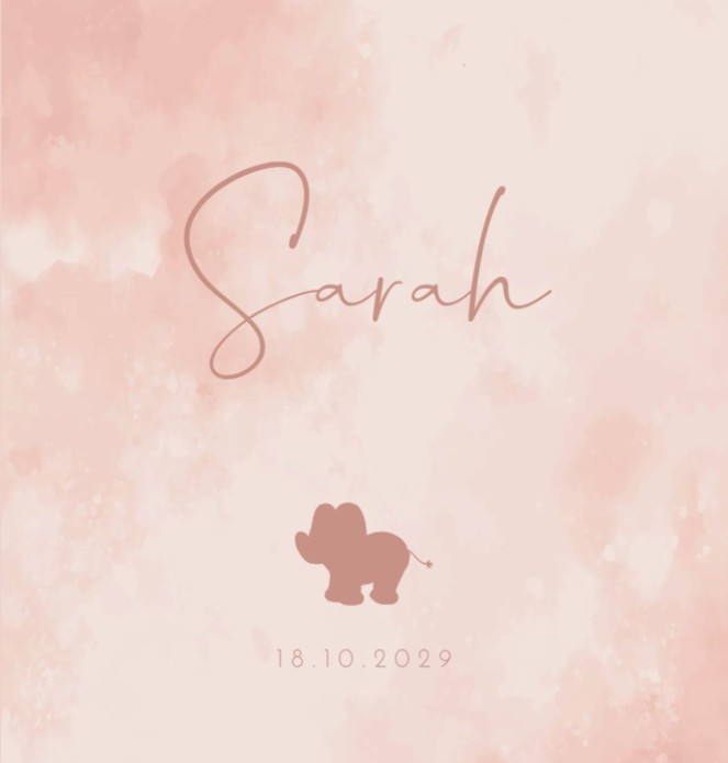 Geboortekaartje meisje olifant roze Sarah