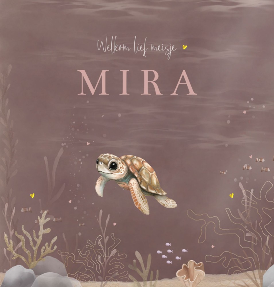 Geboortekaartje meisje onderwater schildpad Mira