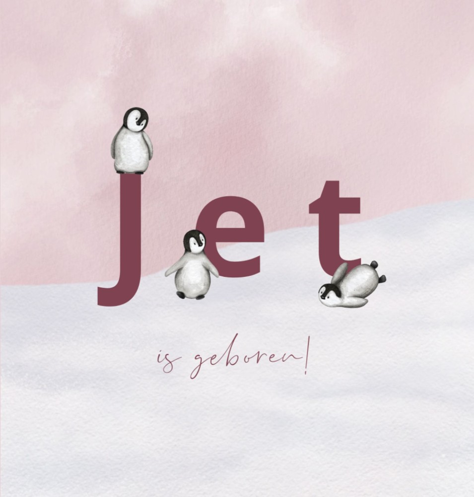 Geboortekaartje meisje pinguïn Jet