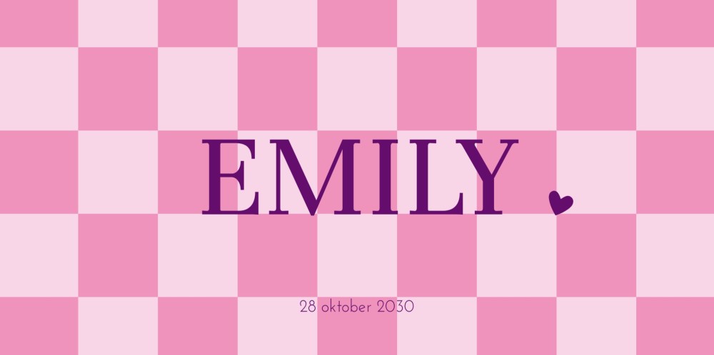 Geboortekaartje meisje ruitjespatroon roze Emily