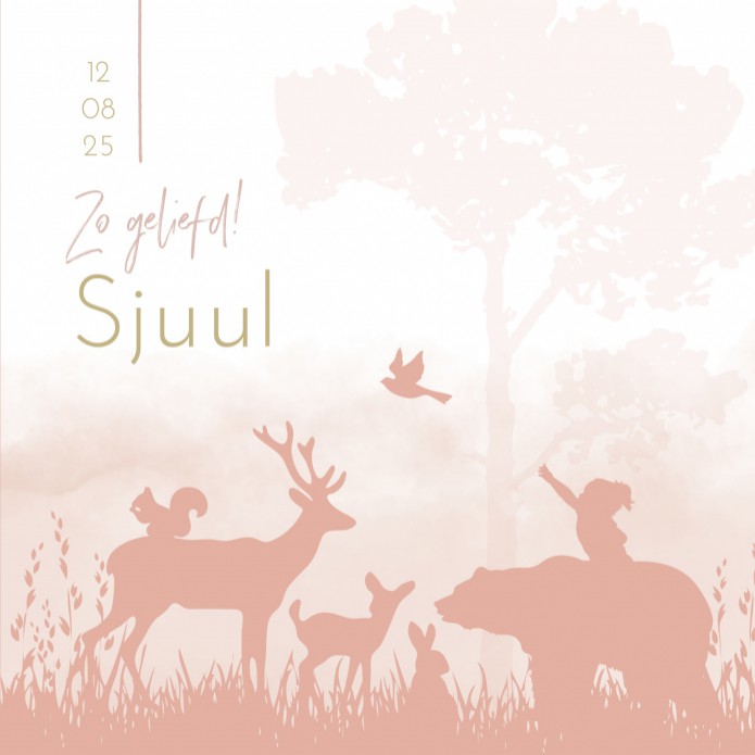 Geboortekaartje meisje dieren bos silhouette Sjuul voor