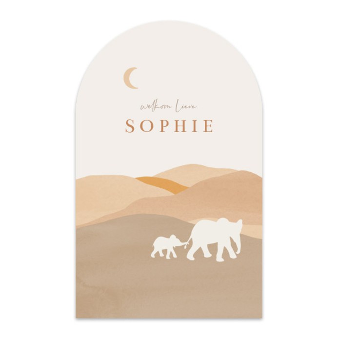 Geboortekaartje neutraal landschap olifant Sophie