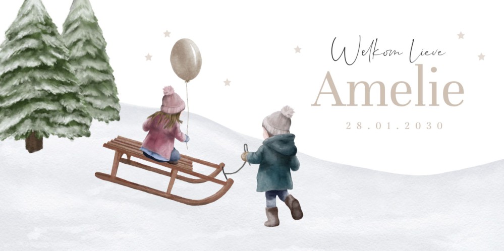 Geboortekaartje meisje winter Amelie