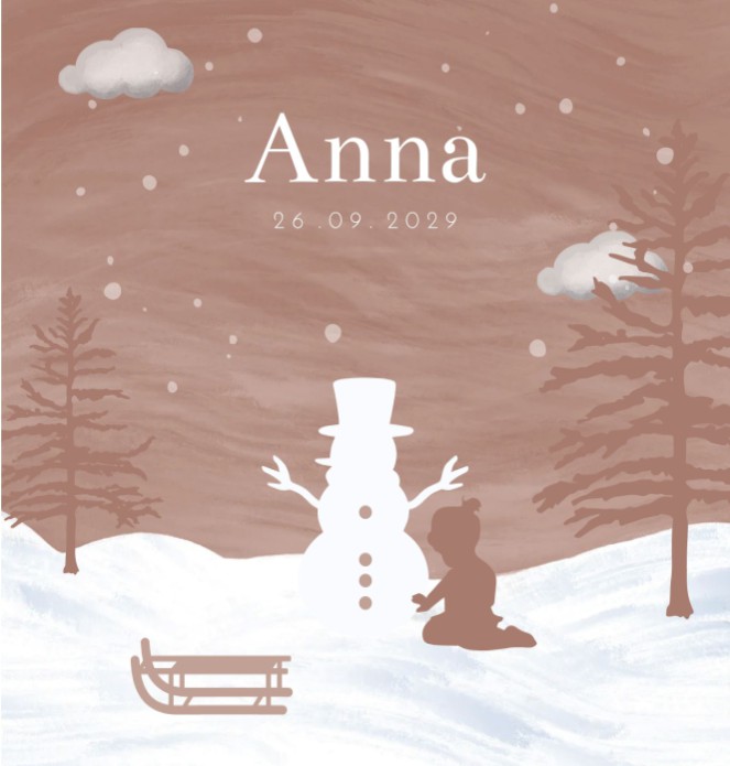 Geboortekaartje meisje silhouet winter Anna