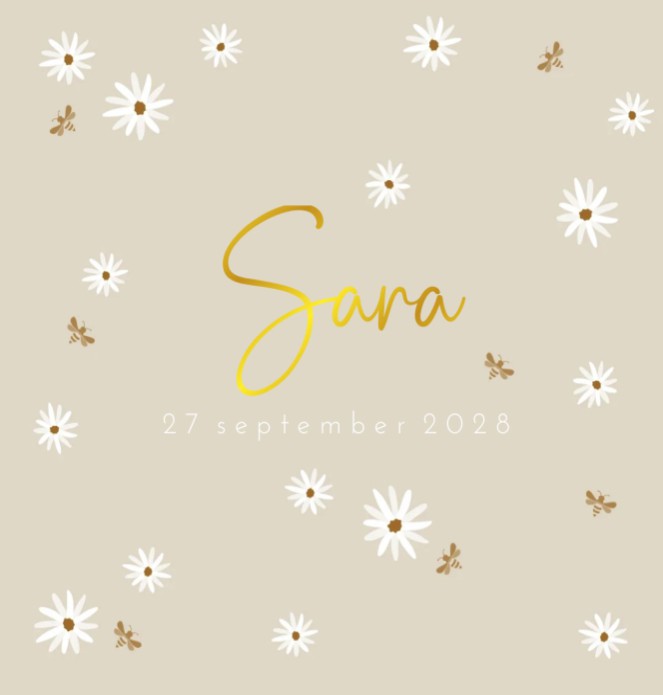 Geboortekaartje meisje witte bloemen Sara