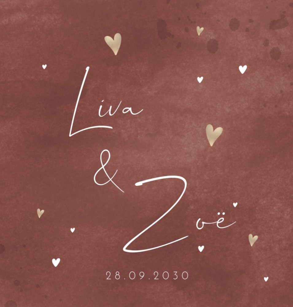 Geboortekaartje tweeling watercolor Liva & Zoë