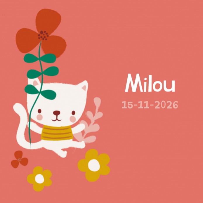 Geboortekaartje kat met bloemen Milou voor