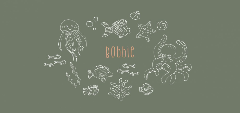 Geboortekaartje neutraal onderwaterwereld groen Bobby - rosegoudfolie optioneel voor