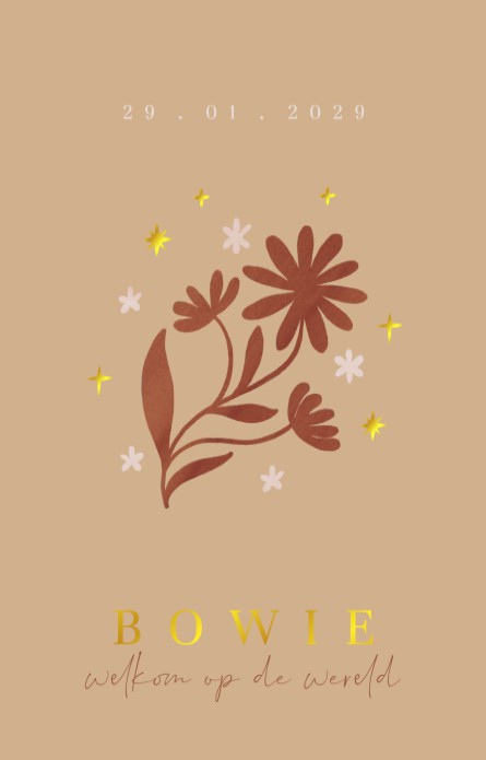 Geboortekaartje meisje bloemen minimalistisch Bowie