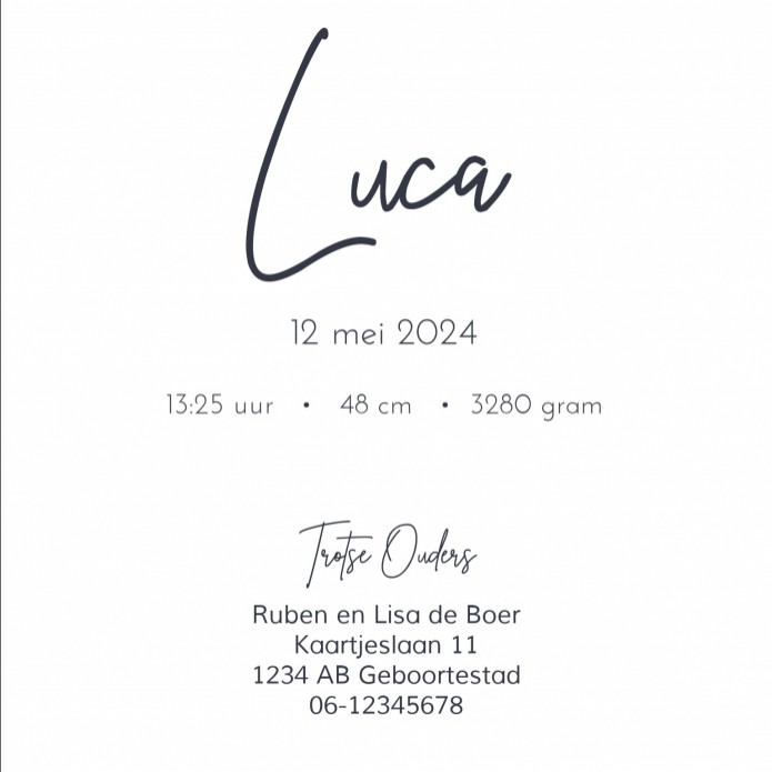 Geboortekaartje minimalistisch gouden hartje Luca