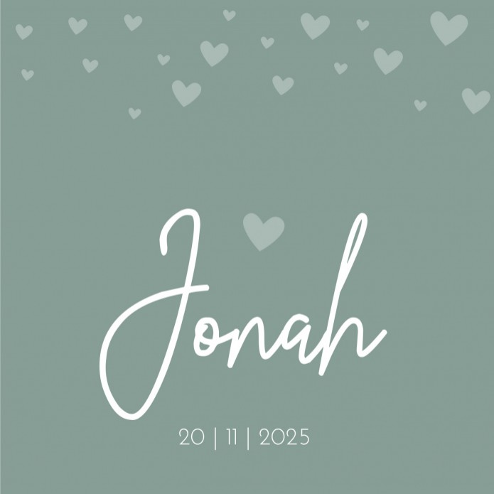 Geboortekaartje groene hartjes Jonah