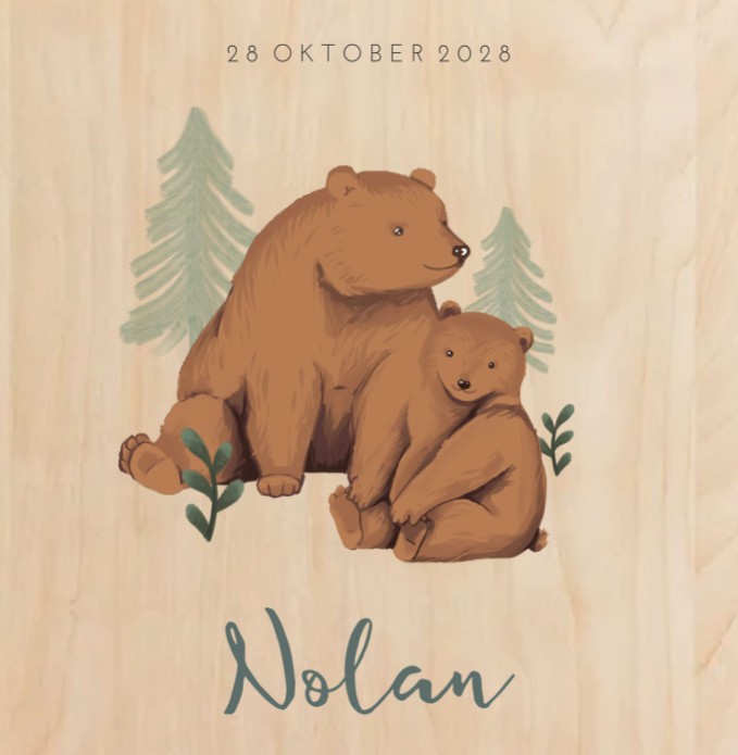 Geboortekaartje jongen beren hout Nolan