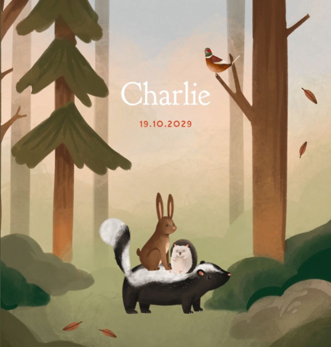 Geboortekaartje neutraal bos Charlie