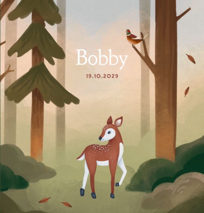 Geboortekaartje neutraal bos hertje Bobby